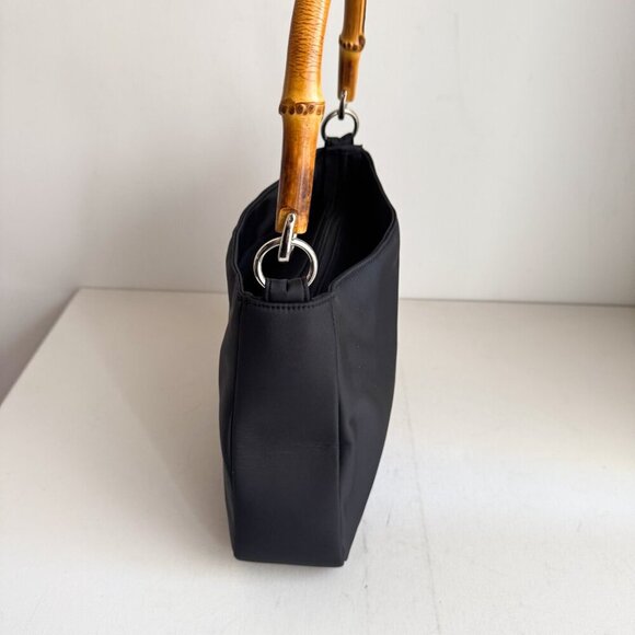 Vintage Banana Republic Black Nylon Bag w Bamboo Handle - Picture 3 of 9